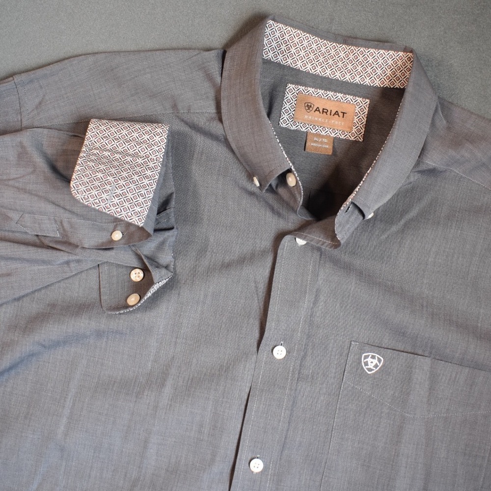 Ariat Mens X-Large Wrinkle Free Gray Button Up Long Sleeve Flip Cuff Prints